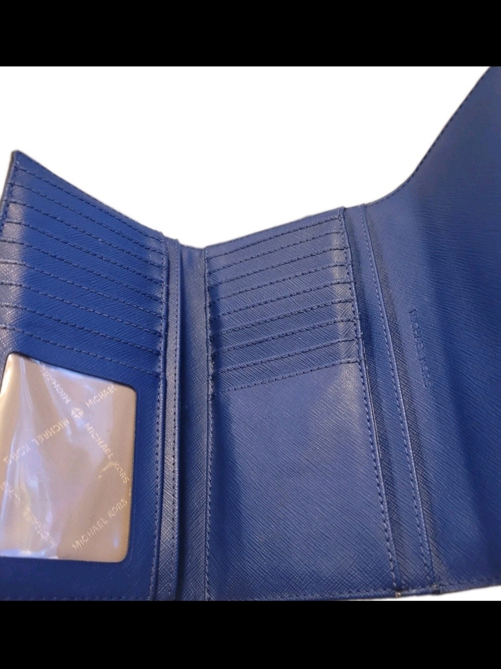 Michael Kors Navy Saffiano Leather Card Holder with Silver Logo - Picture 4 of 12